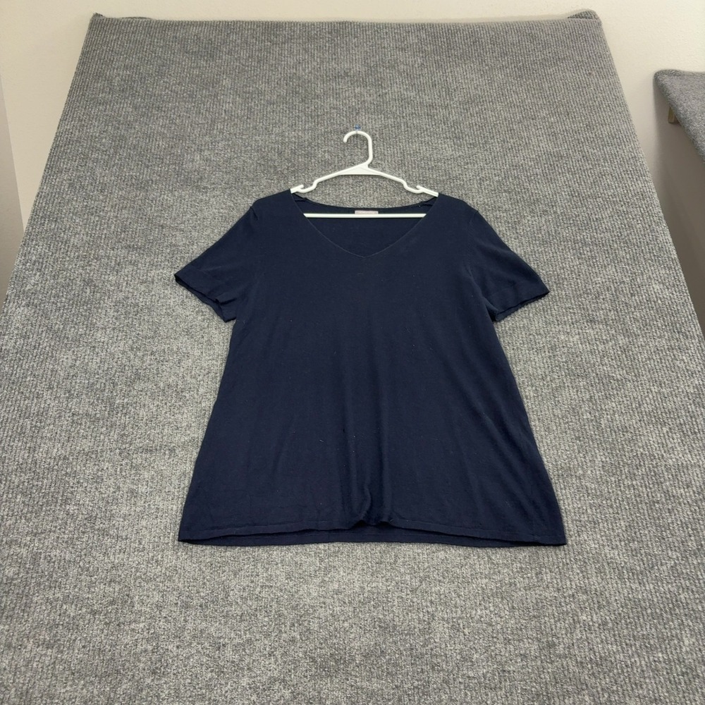 Hemisphere T Shirt Womens 42 Navy Blue Cotton Cashmere V-neck Casual Luxury